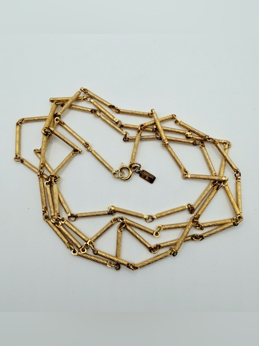 Vintage Paradise Long Gold Tone Bar Link Chain Necklace